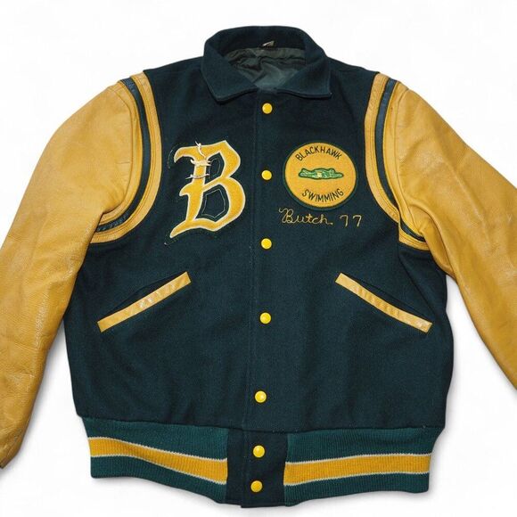 Vintage 1970s Blackhawk High School Cougars "Butch" Wool Varsity Jacket Men's 42 - Picture 4 of 13